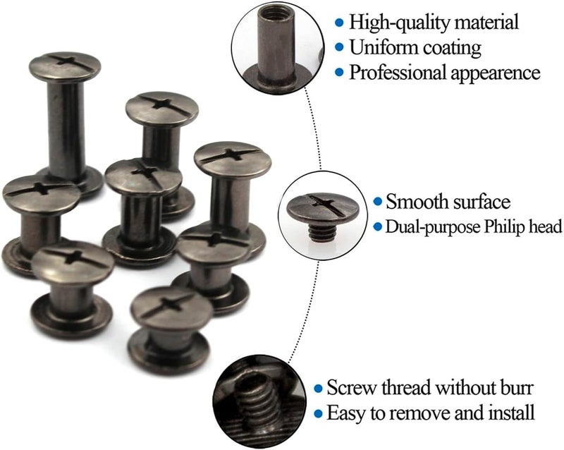 ALLOYPRO 120Pcs Black Chicago Screws Assorted Kit 8Size Gun Metal Leather Rivets 3/16" Screw Rivet Phillip Head Book Binding Posts Nail Rivet Chicago Bolt for DIY Leather Craft (M5x4/5/6/7/8/10/12/15) - Image 3